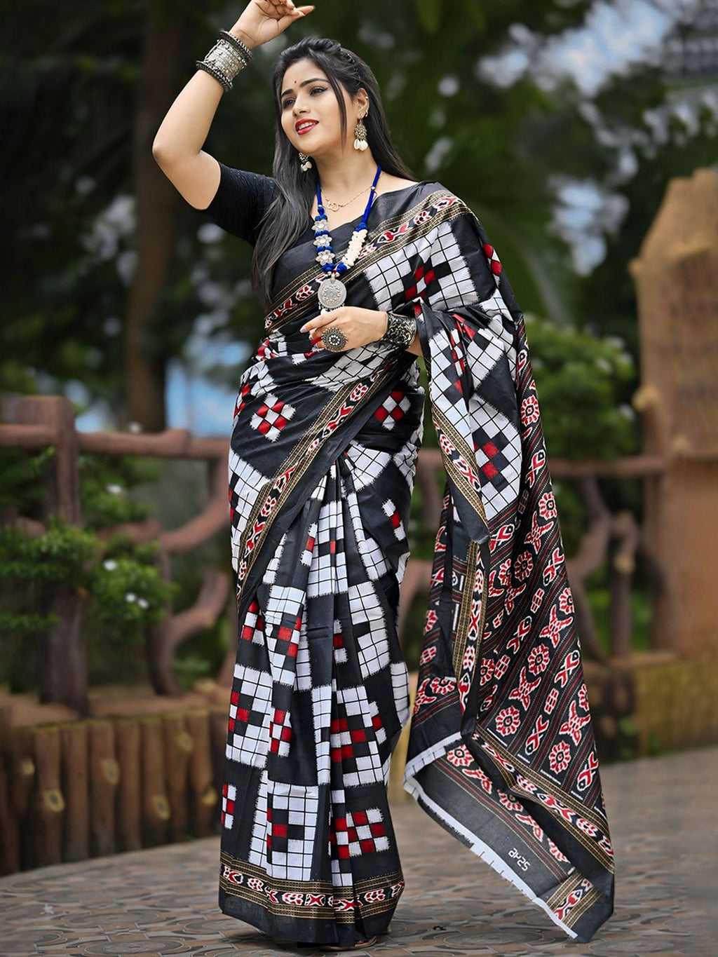 ETHNIC ODISHA HANDLOOM Ethnic Motifs Pure Cotton Sambalpuri Saree
