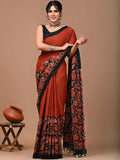 Floral Printed Pure Cotton Ikat Saree With Blouse Piece