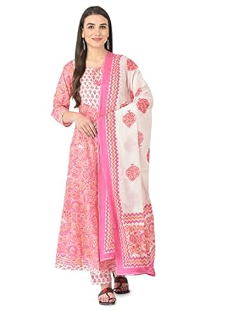 Pistaa's Women Cotton Anarkali Flair Suit Set