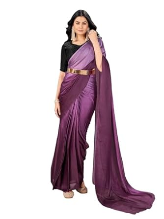 Mehrang Women's Ombre dyed Ready To Wear one Minute Saree With Unstitched Blouse Piece