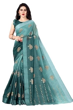 MIRCHI FASHION Women's Cotton Blend Mix 2-Tone Foil Printed Saree with Blouse Piece