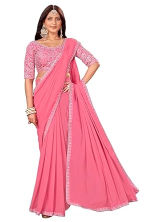 Glory Sarees Women's Georgette Ready To Wear Saree With Stitched Blouse (Readymade_Saree106_Pink)