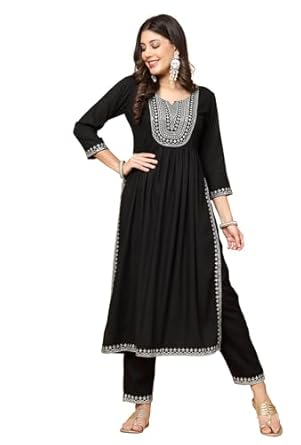 Pistaa's Women Viscose Ethnic Motifs Yoke Design Nayra Cut Thread Work Suit Set