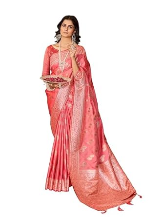 Mehrang Women's Pure Kanjivaram Silk Saree Banarasi Silk Wedding Sarees for Women with Blouse Piece